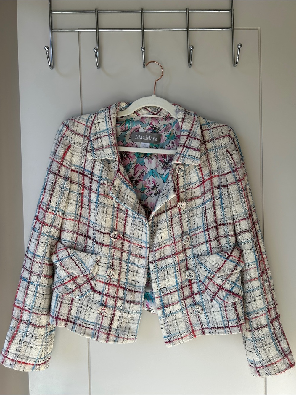 VTG MaxMara Women's Ivory Plaid Tweed Jacket